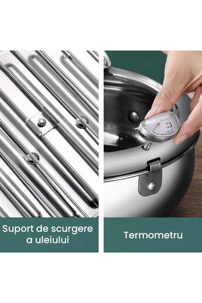 Next Trend Oală prăjit 3.2L, friteuză japoneză inox cu termometru și scurgere ulei