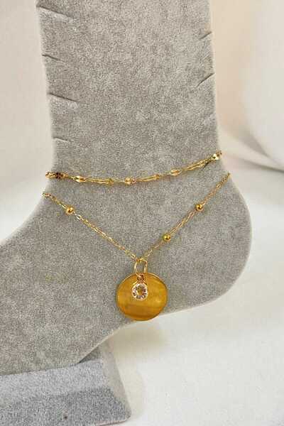 NKIE JEWELS خلخال ذهبي اللون من الزركون موديل سنغافورة وسلسلة كروية من الفولا...