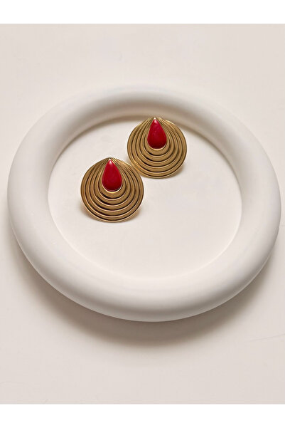 FIERA JEWELRY Red Enamel Stainless Steel Women's Gold Earrings