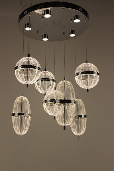 GN GEN AYDINLATMA Satürn Serisi Küre ve Oval Akrilik Formlu 7'li Çemberli Ser...