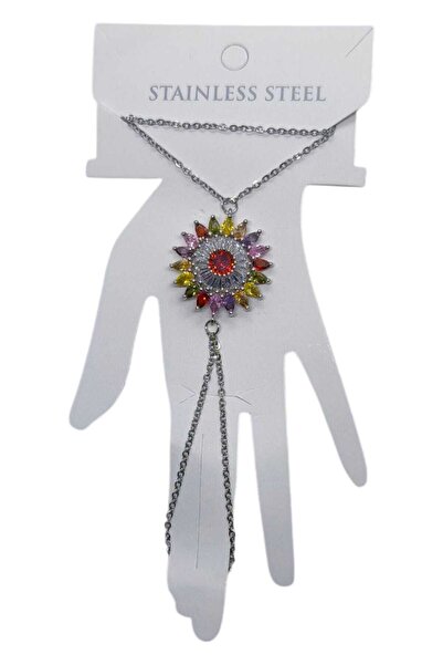 NKIE JEWELS Silver Color Round Mix Drop Stone Steel Şahmeran - 3508