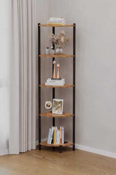 WOODENSA 5 Raflı Köşe Kitaplık Mutfak Rafı Dekoratif Aksesuar Rafı Çok Amaçlı...
