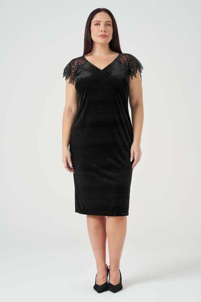 Gemko Embroidered Velvet Evening Dress Black