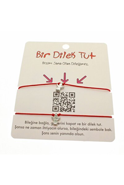 NKIE JEWELS Gümüş Renk Kırmızı İp Melek Arkadaş Bilekliği - 1859