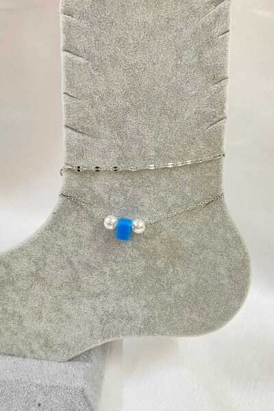 NKIE JEWELS Silver Color Pearl Bodrum Model Singapore and Sf Chain Steel Ankl...