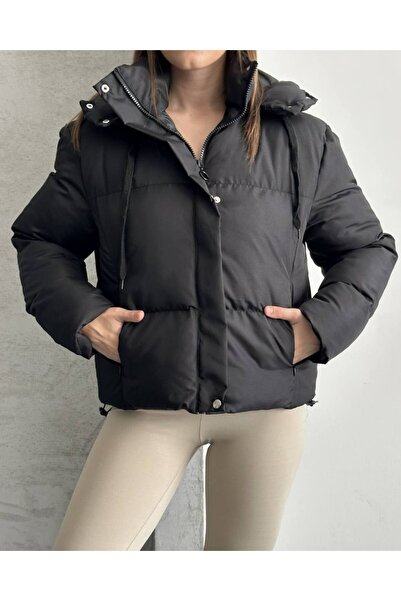 gm giyimarket Women's Crop Puffer Puffer Coat