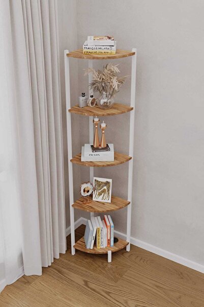 WOODENSA 5 Raflı Köşe Kitaplık Mutfak Rafı Dekoratif Aksesuar Rafı Çok Amaçlı...