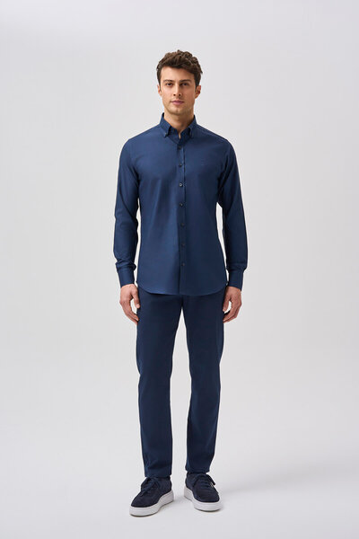 Bisse Studio Men's Pasha Collar Long Sleeve Navy Blue Shirt