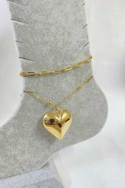 NKIE JEWELS خلخال ذهبي اللون على شكل قلب وسلسلة كروية من الفولاذ - 3253