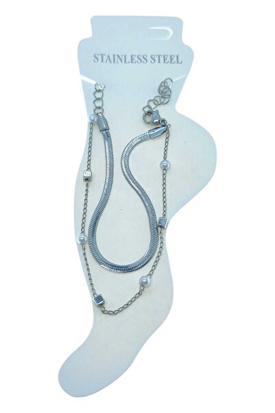 NKIE JEWELS خلخال من الفولاذ اللؤلؤي الإيطالي مكعب فضي اللون - 3493