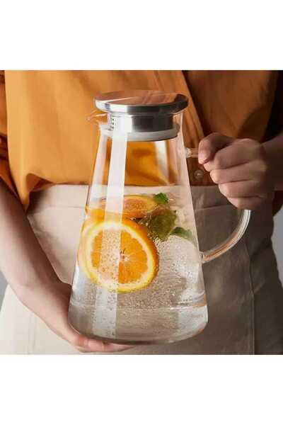 Home Borosilikat Cam Sürahi 1800ML Isıya Dayanıklı Karaf, Metal Kapaklı Cam K...