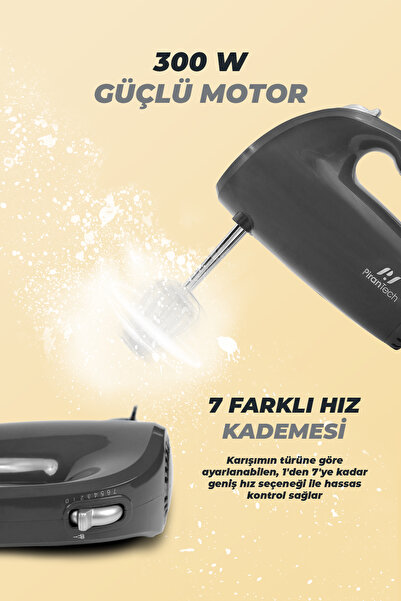 PiranTech YH-307 - 7 Kademeli Pratik El Mikseri - Paslanmaz Çelik Aparatlı
