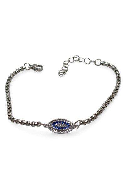 NKIE JEWELS Silver Color Shuttle Eye Stone Model Albanian Chain Steel Bracele...