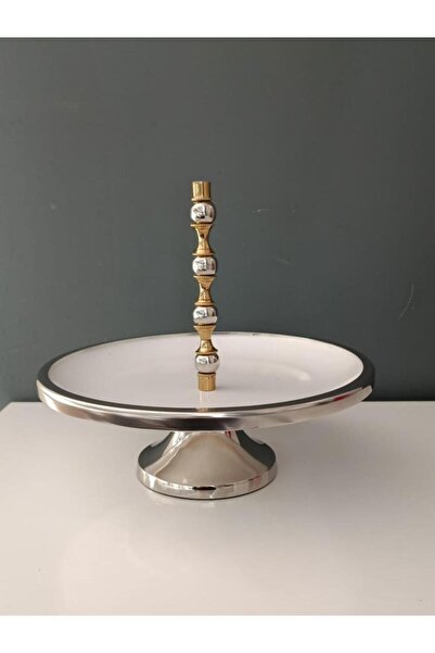 LAMEDORE SİLVER BALLS TEK KATLI BEYAZ KEK STANDI 28X28X24 CM