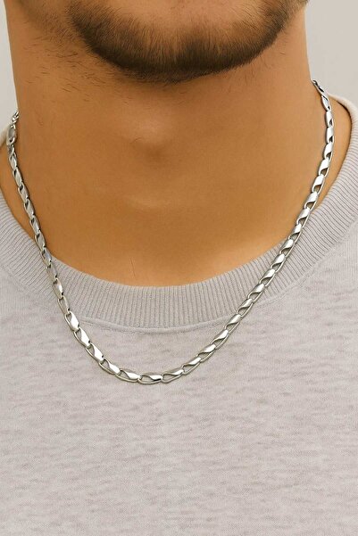 NKIE JEWELS Silver Color Cutout Barley Unisex Steel Necklace - 3350