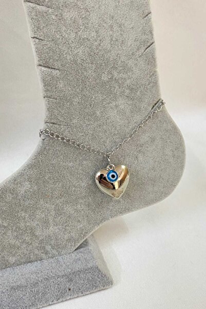 NKIE JEWELS Silver Color Heart Evil Eye Extension Chain Steel Anklet - 3225