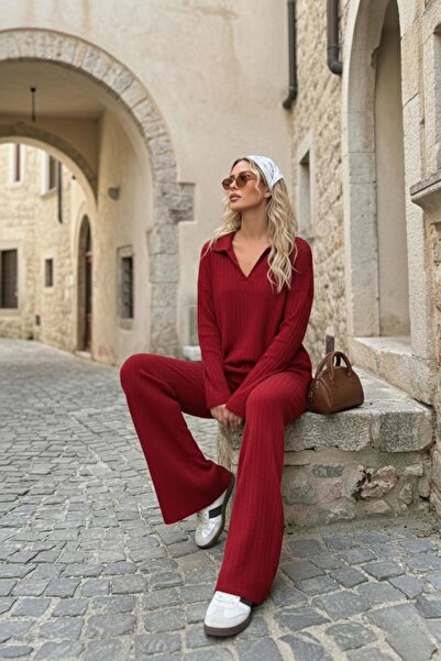 eyyebelle Women's Polo Neck Interlock Double Suit