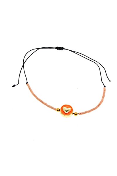 NKIE JEWELS سوار ميوكي موديل قلب مطلي بالمينا الوردية اللون الذهبي - 2954