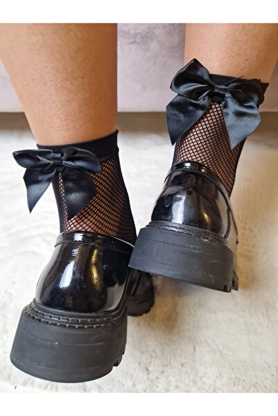 Divin store Women's black fishnet socks with satin bows