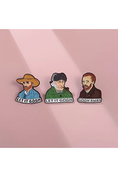 redame Van Gogh Temalı 3’lü Pin Seti – “Gogh Away / Let It Gogh” Yazılı, Eğle...