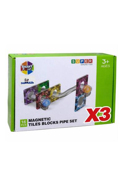 Online 48 Parça Manyetik Yapı Blokları Boru Seti Magnetic Tiles 16 parçalık 3...