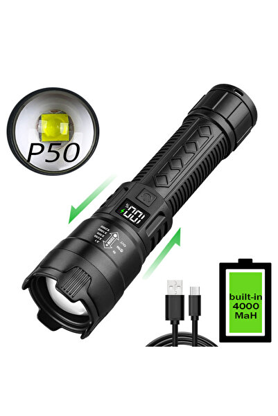 Heinast مصباح يدوي قوي P50 مزود بشاشة عرض رقمية للطاقة، قابل للتكبير والتصغير...