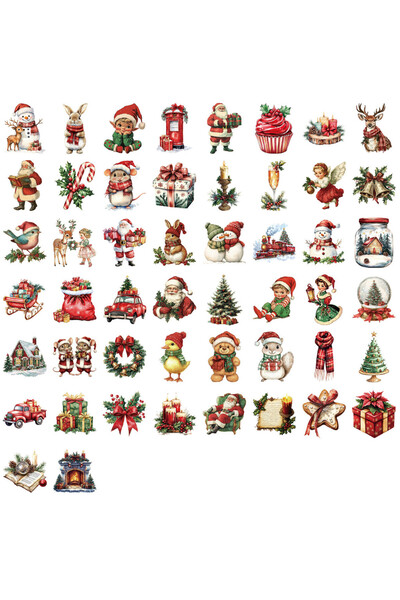 Choice مجموعة ملصقات عيد الميلاد الكرتونية الشفافة ذات الطابع القديم (50 قطعة...