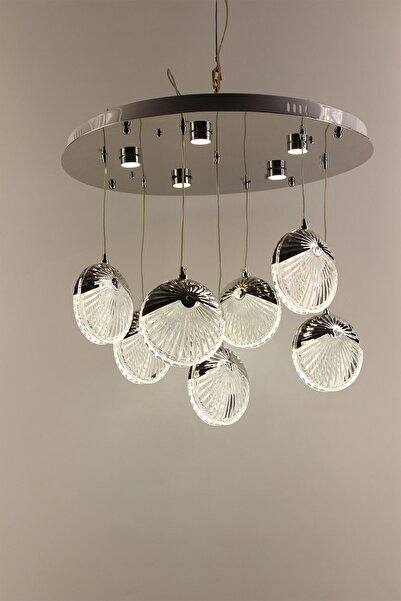 GN GEN AYDINLATMA Gümüş Çemberli Seri 3 Renk Ledli 7'li Deniz Kabuğu Desenli ...