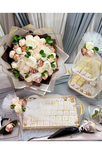 Cyz Home 41 Karışık Şakayık İsteme Çiçeği Buketi & Kişiye Özel 150 Adet Söz N...