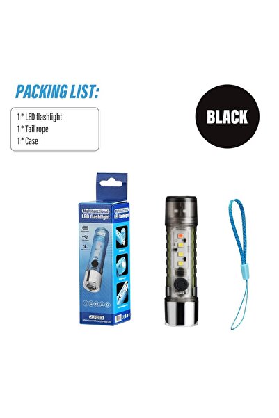 Choice Black Body Super Bright Mini LED Flashlight 4 Colors With Tail USB Cha...