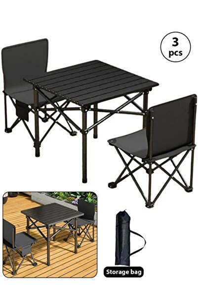 LOVARD طقم جلسة خارجية 3 قطع قابل للطي (طاولة وكرسيين)، أثاث تخييم وحدائق محم...