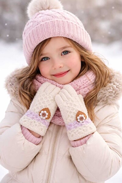 gigigiyim İşlemeli Kız Çocuk Yün Eldiven