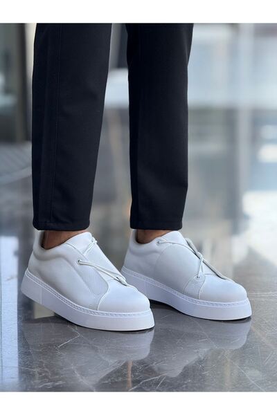 Lucy Shoes Yg2603 Men's Casual Elastic Leather Sports Sneaker Shoes Cbt - White