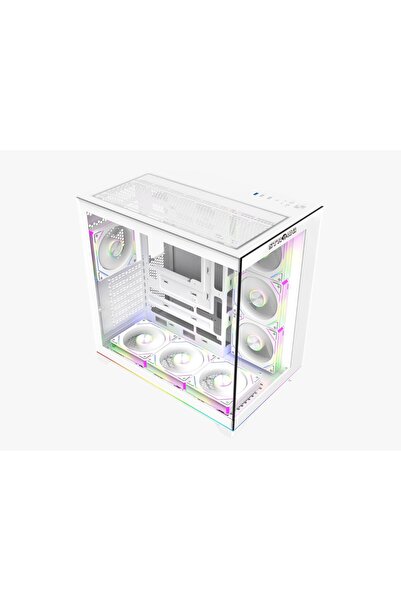 Strong Balerion 7x 120 mm Fanlı ARGB Kumandalı Ledli ATX Akvaryum Beyaz Bilgisayar Kasası Powersız