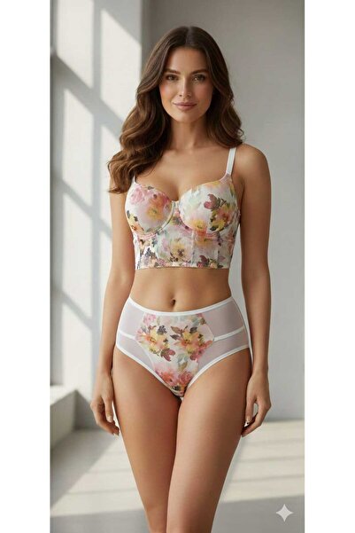 MODA Σετ μπραλέτ με φλοράλ σχέδια και ενίσχυση στο κάτω μέρος του σουτιέν