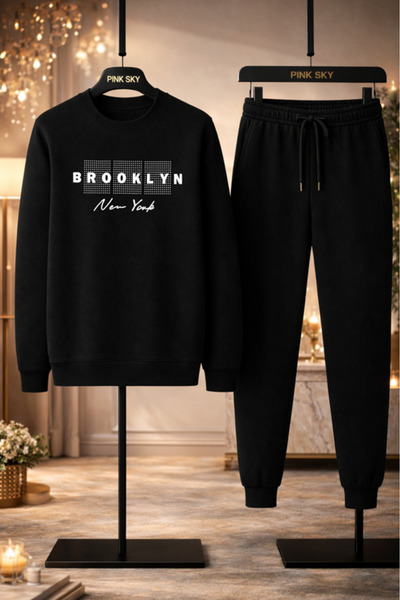 Pink Sky طقم سويت شيرت وبنطلون رياضي للجنسين من بروكلين نيويورك مطبوع