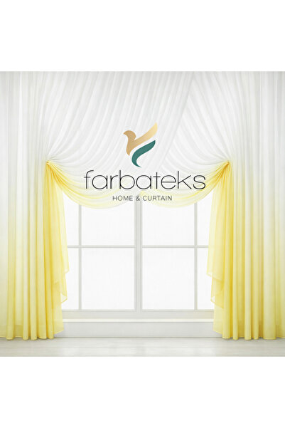 farbateks Double-Breasted Model 3-Layer Pleated Tulle Curtain with Yellow Tul...