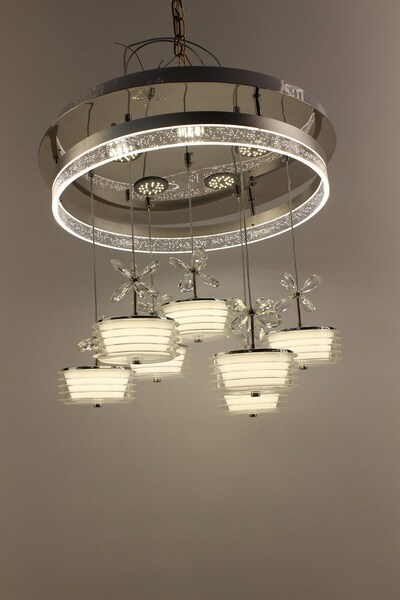 GN GEN AYDINLATMA Lüks Krom Çemberli Seri 7li Estetik Kristal Kelebekli Işıkl...