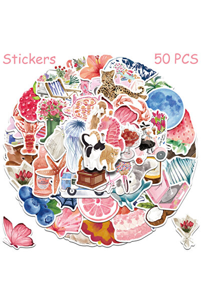 Choice 50pcs 50/100pcs Cartoon Watercolor Dairy Stickers Decals For Phone Lap...