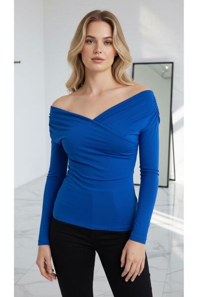 peri tower New Product Women's Cross Sandy Fabric Long Sleeve Blouse 0062