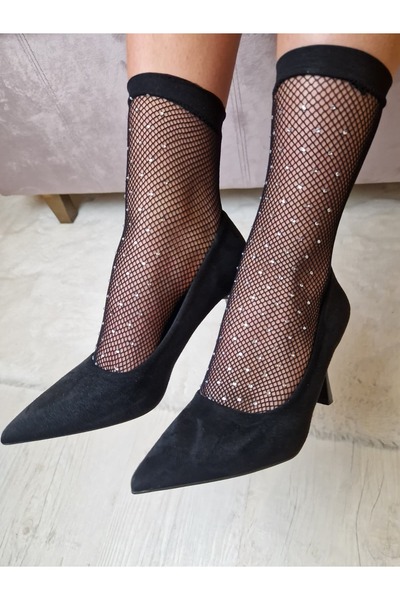 Divin store Women's black mesh socks with pebbles
