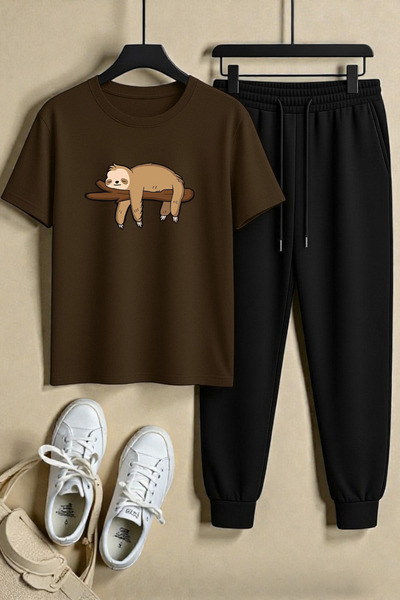 uyguntarz Unisex Sleeping on a Branch Lazy Design Printed T-Shirt - 2-Piece T...