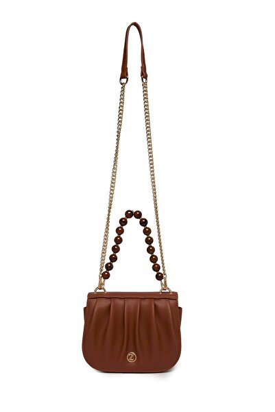 Zühre Chain Strap Bead Detailed Tan Hand and Shoulder Bag Z0030
