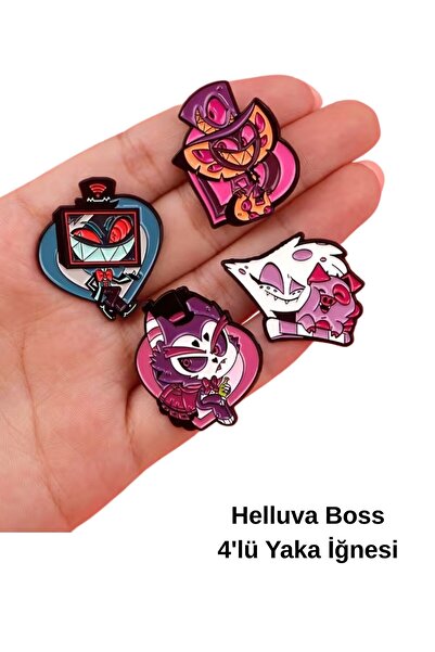TATA CRAFT Yaka İğneli 4'lü set Helluva Boss Akrilik Rozet Pin Çanta Giyim Ak...