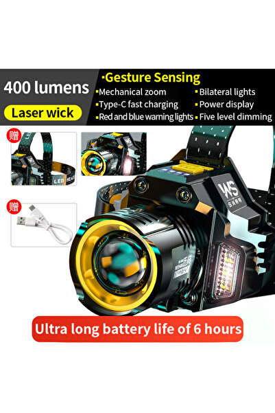 Choice مصباح أمامي أسود وأبيض بمستشعر، مصباح LED أمامي قوي بتقنية COB، مصباح ...