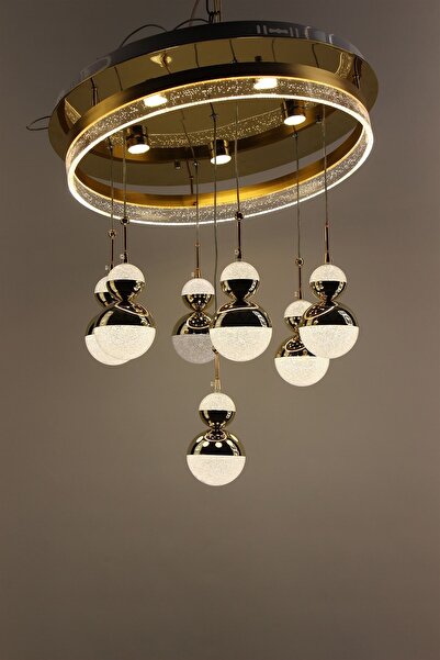 GN GEN AYDINLATMA Lüks Gold Çemberli Seri 7li Şekerli Çift Küre Tasarım Işıkl...