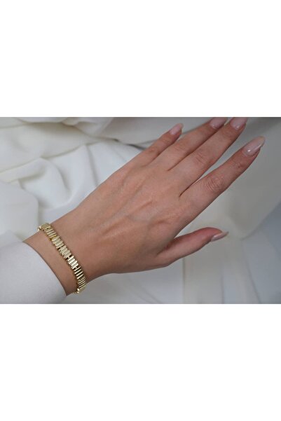ATELİER TUĞBA Blk195 Gold Color Rod Row Bracelet (17 cm + 2 cm Extension)