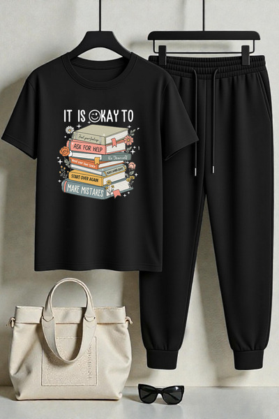 uyguntarz Unisex Its Okay to Design Printed T-Shirt - 2-Piece Tracksuit Set