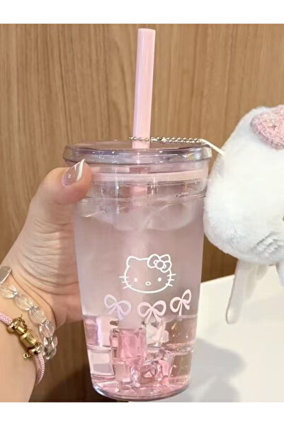Choice1 كوب سانريو هيلو كيتي الوردي ذو المصاصة، كوب ماء بلاستيكي شفاف كبير ال...
