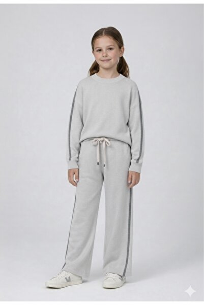 ADA YILDIZ KİDS Дівочий трикотажний комплект білого кольору з лініями 6/14 років